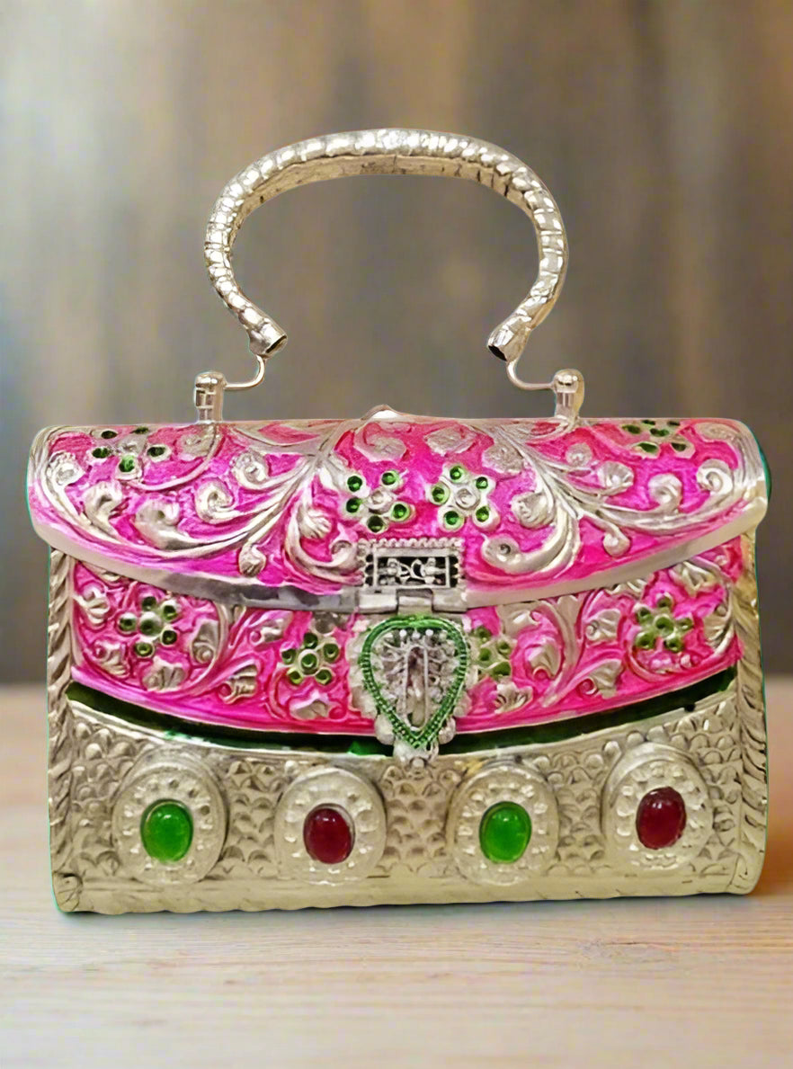 German Silver Stone Work Handmade Hand Bag/Evening Bags/Purse for Women